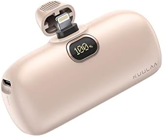 Kuulaa Ultra-Compact 5000 m Ah i Phone Power Bank with Built-In Lightning Cable – Fast Charging Solution for i Phone 14/13/12/11/XR/XS/X/8/7/6 in Sleek Black – Effortless Portability and Enhanced Compatibility
