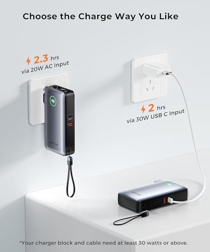 Revolutionary 25000 m Ah Ga N Power Bank with Dual Built-In Cables – Ultra-Fast 65 W Charging for i Phone 16, Samsung Galaxy, and Mac Book – Compact, Airline-Approved Design Perfect for Travel and Outdoor Adventures – Smart LED Display for Effortless Monitoring and Trickle Charging Mode – Certified Safe with 17-Layer Protection and Over 600 Charge Cycles – Ideal for Busy Professionals and Adventurers Alike