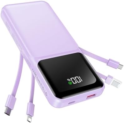 Ultimate 20,000 m Ah Portable Charger with Built-in Cable – Slim 22.5 W Fast Charging Power Bank for i Phone, Samsung, and Android Devices with LED Display, 5 Outputs & 3 Inputs – Essential Travel Companion for Uninterrupted Connectivity