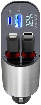 Kwak’s Retractable USB C Car Charger – Ultra-Fast Charging Adapter with Dual Apple Cables for i Phone 14, 13, 12, 11 | Tidy Retractable Design for Effortless On-the-Go Power Solutions | Compact & Portable Vehicle Charging Accessory