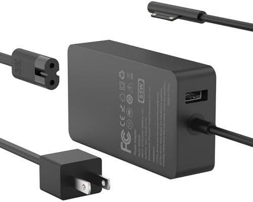 High-Performance 65 W Surface Pro Charger – Rapid Charging for Microsoft Surface Pro 10, 9, 8, 7+, 7, 6, 5, 4, 3, X & Surface Laptop Series – Ultra-Compatible with Surface Go & Surface Book – 10 FT Cable with LED Indicator for Flexible Use – Enhanced Safety Features for Longer Battery Life