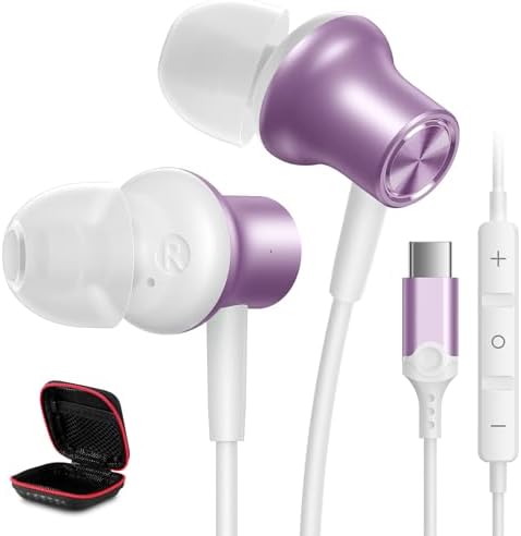 Premium Purple USB C Wired Earbuds – Exceptional Sound Clarity and Comfort for i Phone and Android Devices, Featuring Built-In Microphone for Crystal Clear Calls and Music, Ideal for Google Pixel and Samsung Galaxy Users, Lightweight and Portable Design for Everyday Use