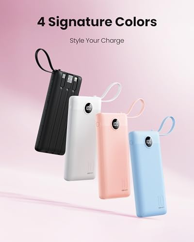 Sleek 10,000 m Ah Ultra-Slim Portable Power Bank – Essential Travel Charger with Integrated Cables, 5 Outputs & 2 Inputs, LED Battery Monitor – Universal Compatibility for i Phone & Android Devices – Chic Pink Design for Effortless On-the-Go Charging