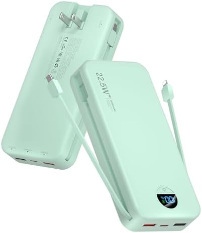 Ultra-Fast Portable Phone Charger with 12000 m Ah Capacity – All-in-One Power Bank with Integrated Cables, Wall Plug, and LED Display for i Phone, i Pad, Samsung – Essential Travel Companion for Uninterrupted Connectivity