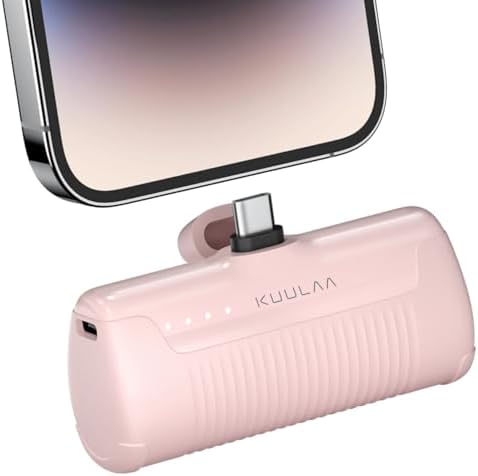 Kuulaa Compact 4500 m Ah Portable Phone Charger with Integrated USB-C Plug – Sleek Mini Power Bank for i Phone 15/16, Samsung S22/S23 & Android Devices (Purple) – Ultimate Travel Companion for On-the-Go Charging Solutions
