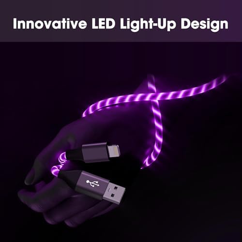 Illuminate Your Charging Routine with the 3.3 ft Light-Up i Phone Charger Cable – MFi Certified LED Charging Cord for i Phone 14/13/12/11/XR/XS/X/8, i Pad, Air Pods, and More – Fast Charging with Vibrant Blue Glow for Enhanced Visibility and Performance