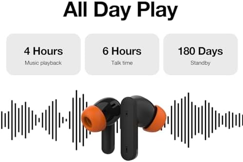 AGM Buds 3: Cutting-Edge True Wireless Bluetooth Earbuds with Advanced Noise Cancellation, 20-Hour Extended Battery Life, and Superior Call Clarity – Stylish Black & Orange Design for Unmatched Audio Experience and Seamless Connectivity