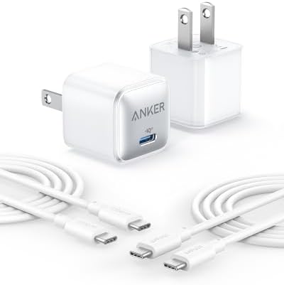 Anker 20 W USB C Fast Charging Block – Ultra-Compact Power Adapter for i Phone 16/15, Galaxy, Pixel 4/3 & i Pad – Dual Pack with 2 Cables – Superior Compatibility, Rapid Charge Efficiency, and Advanced Safety Features for Everyday Use