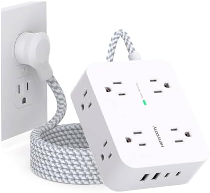 HANYCONY 15 Ft Extension Cord Power Strip with 8 AC Outlets & 4 USB Ports (2 USB-C) – 1080 J Surge Protector for Enhanced Safety, Wall Mountable Desk Charging Station for Home Office & College Dorm Essentials