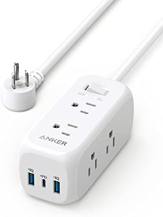 Anker 332 USB C Power Strip Surge Protector with 20 W Power Delivery – 6 Outlet Extension Cord with 5 ft Flexibility for i Phone 15 Series, TUV Listed for Safety – Ideal Home and Office Power Solution with 300 J Surge Protection and 3-Side Design for Efficient Space Management