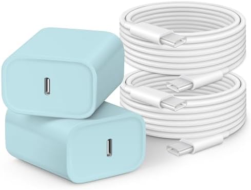 20 W USB-C Wall Charger for i Phone 16 & 15 – Fast Charging Dual Pack with 6 FT Type-C Cable – Optimized Power Delivery for i Pad Pro and More – Compact, Durable, and Travel-Friendly Charging Solution for Home and On-the-Go Use