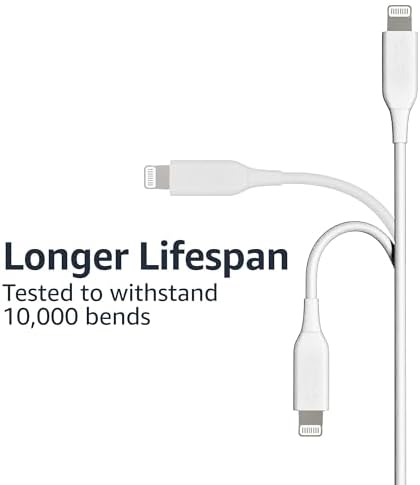 Amazon Basics MFi Certified 2-Pack Lightning Charger Cables – 6 Foot USB-A to Lightning, Optimized for i Phone 14, 13, 12, 11, X, Xs Pro, Pro Max, Plus & i Pad – Durable ABS Design for Fast Charging & Data Syncing, Sleek Black Finish, Essential Backup Solution