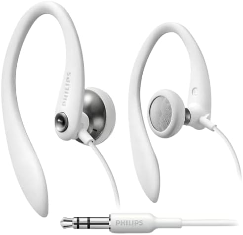 Philips SHS3200 WT/37 White Flexible Earhook Headphones – Superior Sound Quality & Ergonomic Design for Active Lifestyles, Perfect for Workouts or Daily Commutes, Lightweight & Durable Wired Earbuds with Deep Bass and Enhanced Device Compatibility