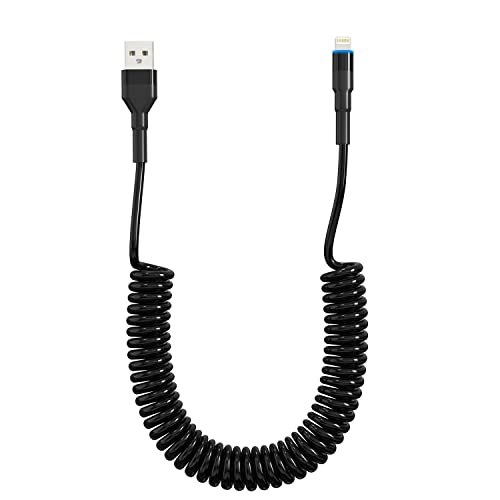 Retractable Coiled Lightning Cable for Apple Car Play – MFi Certified Fast Charging & Data Sync with LED Indicator – Compact i Phone Charger for Car Use – Tangle-Free Design for Ultimate Convenience and Enhanced Performance