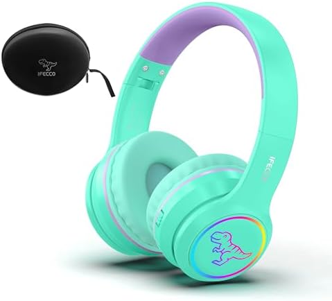 IFECCO Wireless Kids Bluetooth Cat Ear Headphones – Fun Light-Up Design with Volume Limiting Feature, Built-in Microphone, and Foldable Portability for Travel and Learning – Ultimate Gift for Young Music Enthusiasts