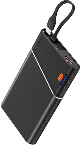 Ultra-Slim 10000 m Ah Power Bank with 22.5 W PD Fast Charging – Built-in USB-C Cable for i Phone 16/15/14, Samsung S24 & More – Lightweight Travel Essential with 15-Layer Safety Protection & Multiple Device Charging Capability