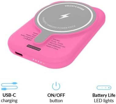 Stylish Hot Pink Leopard VELVET CAVIAR Magnetic Power Bank – Mag Safe Compatible Slim Charger for i Phone 12, 13, 14, 15 – Fast 5000 m Ah Portable Battery Pack with USB-C for Effortless Charging on the Go