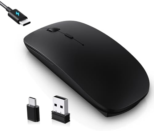 Elevate Your Tech Experience with Our Rechargeable USB-C Wireless Mouse – Ergonomic Dual-Mode Connectivity Perfect for Mac Book Air, PCs, and All Type-C Devices – Sleek Black Design for Enhanced Speed and Comfort