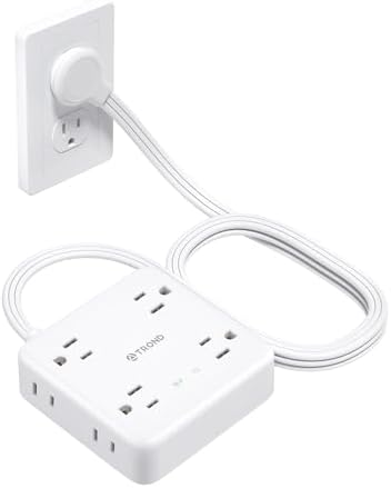 TROND 360° Rotating Plug Power Strip with 5 FT Flat Cord – 4 AC Outlets & 4 USB Ports (2 USB-C) – Wall Mount Surge Protector with 1440 Joules Safety Rating – Ultimate Travel & Home Charging Solution for Electronics and Devices