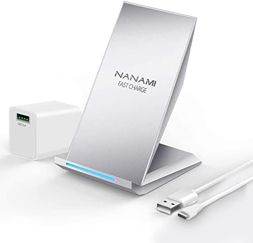 NANAMI Qi-Certified Fast Wireless Charging Stand with QC3.0 Adapter – 7.5 W for i Phone 16 Series & 10 W for Samsung Galaxy S24/S23/S22 – Ultimate Ergonomic Charging Station for Optimal Device Efficiency – Sleek Space-Saving Design for Home and Office Environments – Enhanced Safety Features for Reliable Use