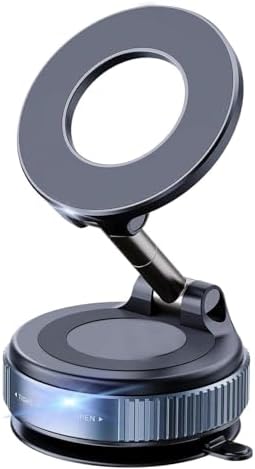 Upgraded 360° Vacuum Magnetic Phone Holder, Suction Cup Phone Mount, Foldable Strong Magnetic Cell Holder for Car/Gym/Mirror/Smooth Surface, Compatible with Magsafe iPhone (White) – Enhanced Compatibility and Speed