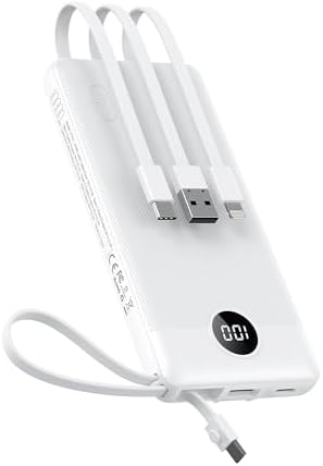 VEEKTOMX 10,000 m Ah Portable Power Bank with Integrated Charging Cables – Slim, Lightweight Fast Charger for i Phone, Samsung, and Android Devices – Essential Travel Companion with Intelligent Charging Technology for On-the-Go Convenience