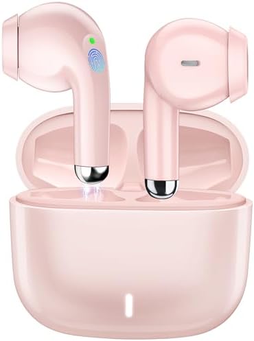 Premium Pink Wireless Earbuds with Bluetooth 5.3 – Hi-Fi Stereo Sound and Active Noise Cancelling for i Phone 16, 15 Pro, 14 Plus, i Pad 10 th & Samsung Galaxy – Ultimate Comfort for Music Lovers and Professionals – Sleek Design with Built-in Microphone for Clear Calls – Perfect for On-the-Go Use and Immersive Audio Experience