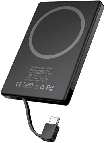 Magnetic Slim Power Bank for i Phone 16 & 15 Series, 5000 m Ah USB-C Fast Charging Portable Charger – Ultra-Compatible Battery Pack for Android and Samsung Devices with Effortless Magnetic Connection and Lightweight Design
