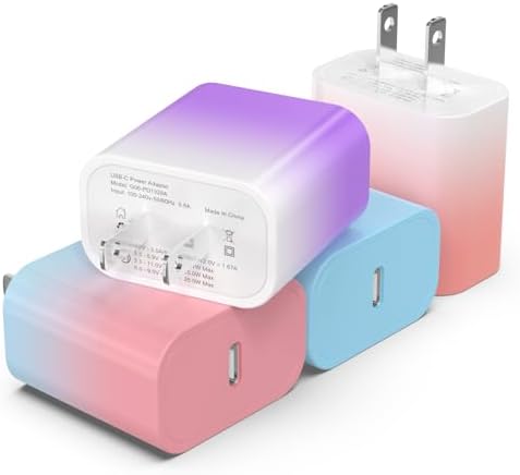 i GENJUN 4 Pack USB C Fast Charger Block – 20 W Power Delivery 3.0 Wall Adapter for i Phone 16/15/14, Galaxy & Pixel – Portable Type C Power Adapter for Air Pods Pro – Compact Travel Essential with Superior Speed and Compatibility