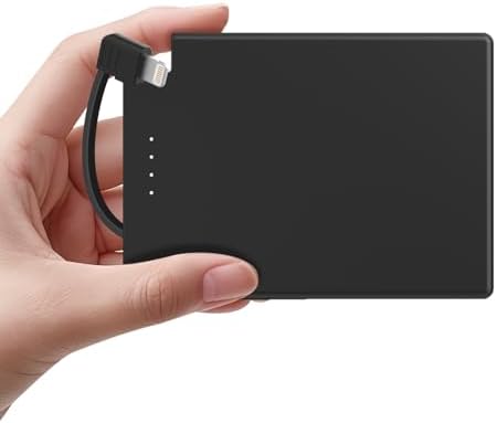 TNTOR Ultra-Slim Travel Power Bank with Integrated Lightning Cable – 3500 m Ah Portable Phone Charger for i Phone 14/13/12/11/X/8 Series, Perfect for On-the-Go Charging with Enhanced Compatibility and Fast Power Delivery