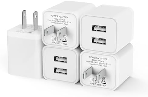 i GENJUN 5-Pack Dual USB Wall Charger – Ultra-Compact 2.4 A Fast Charging Adapter for i Phone 15 Series, Samsung Galaxy, Google Pixel, LG & Android Devices – Efficient Multi-Device Charging Solution for Home and Travel – Reliable Power Plug for On-the-Go Charging Needs