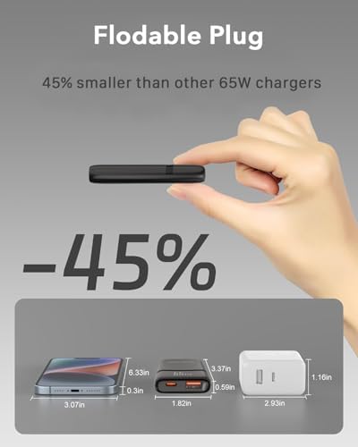Ultra-Compact 65 W Dual-Port USB-C Fast Charging Wall Adapter – Ga N Technology for Optimal PD3.0 & PPS Performance – Ideal Travel Charger for Mac Book, i Phone 16/15/Pro, Galaxy S24/S23/Note 20, and Pixel Devices – Lightweight, Efficient, and Simultaneous Multi-Device Power Solution