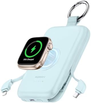 Experience Uninterrupted Power with RORRY 10000 m Ah Portable Charger: PD 20 W Fast Charge Power Bank with Integrated Cables for i Phone 16/15/14/13/12/11 & Apple Watch Ultra/10/9/8/7/6/5/4/3 – Sleek Pink Design for Travelers and Professionals – Hassle-Free Charging on the Go