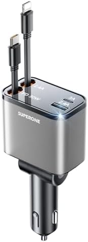 2025 SUPERONE 69 W Retractable Car Charger – Fast Charging Dual-Port Accessory for i Phone 16/15/14/13/12 & Samsung Devices, Tangle-Free Design, Ideal Gift for Men & Women, Essential Car Travel Companion