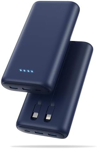 Ultra-High Capacity 40,800 m Ah Power Bank with 25 W Fast Charging – Dual Built-in Cables & 5 Outputs for Quick Device Charging – Compatible with i Phone 16/15 & Android – Sleek Blue Portable Charger for On-the-Go Power Solutions