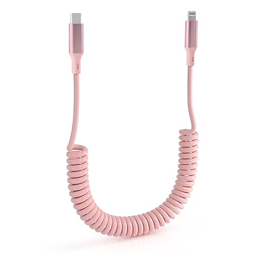 Revolutionize Your Charging Experience with the MFi Certified Pink Coiled i Phone Lightning Cable – 3 FT USB C to Lightning Car Charger for Fast Data Sync and Enhanced Compatibility with i Phone 14, 13, 12, 11 Pro Max, Mini, SE, XS, XR, X, 8, 7, 6, 5 – Tangle-Free and Stylish Accessory for On-the-Go Connectivity