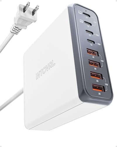 Intoval 140 W USB C Charging Hub: High-Speed 8-Port Power Adapter for i Phone, Mac Book, Galaxy, i Pad & More – Optimal Device Compatibility & Safety Features for Home and Office Use