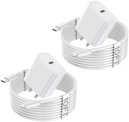 Rapid Charge Duo: 6 FT USB-C Lightning Cable & Dual Wall Charger for i Phone 14/14 Plus/13/12/11 Pro Max – Ultimate Fast Charging Solution for Apple Devices, i Pad & Air Pods – Compact & Durable Design for On-the-Go Power