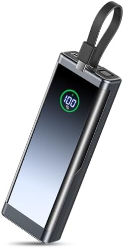 High-Capacity 40000 m Ah Portable Charger with Integrated USB-C Cable – 22.5 W Ultra-Fast Charging Power Bank for i Phone 16/15/14/13 & Galaxy S24/S22 – Sleek Black Design for On-the-Go Convenience and Dependability