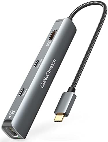 Sleek 5-in-1 USB C Hub Multiport Adapter – Aluminum 4 K HDMI, 1 Gbps Ethernet & 3 USB 3.0 Ports for Enhanced Connectivity on Mac Book Pro/Air, i Pad Pro & Surface Go – Ultimate Solution for Fast Data Transfer & Seamless Streaming