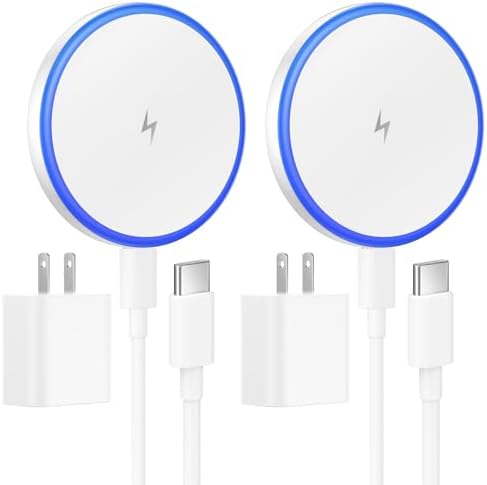 Mag Safe Wireless Charger Duo Pack – 15 W Fast Charging Magnetic Pads with 20 W Adapter & 6 FT Cables for i Phone 16/15/14/13/12 Series & Air Pods Pro – Ideal for Home, Office & Travel with Enhanced Compatibility & Safety Features