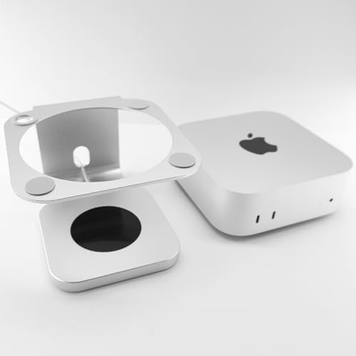Aluminium Alloy Desk Stand with Integrated Wireless Charger for Mac Mini M4/M4 Pro – Optimized for Mobile Phones and Headphones with Enhanced Heat Dissipation and Space-Saving Design, USB-C Compatible, Customizable with Apple Mag Safe Charger, Anti-Slip Silicone Pad for Stability and Scratch Prevention