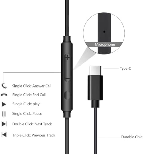 Premium USB-C Wired Earbuds 3-Pack: Superior Noise-Canceling Headphones with Integrated Microphone for Effortless Hands-Free Communication – Perfectly Compatible with i Phone 16/15 Pro Max/Plus & Samsung Galaxy S23/S22/S21/S20/Ultra – Immerse Yourself in Crystal-Clear Hi-Fi Sound and Ergonomic Comfort for Every Occasion