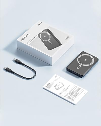 ROMOSS Magnetic Wireless Power Bank – 10,000 m Ah Portable Charger with PD 20 W Fast Charging for i Phone 12-16 Series – Compact, Lightweight, and Tangle-Free Mag Safe Battery Pack with USB-C Port – Ultimate On-the-Go Charging Solution