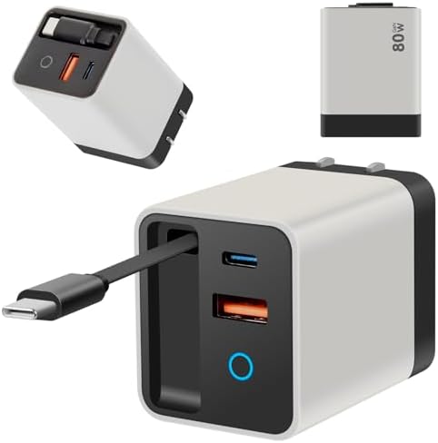 Ultimate 80 W Ga N Fast Charger Module: Versatile 3-in-1 Travel Charging Solution with Type-C Cable & Dual USB Ports for i Phone 15/14, Samsung Galaxy, Mac Book, and More – Compact & Stylish Yellow Power Hub for Maximum Device Compatibility and Speed Efficiency