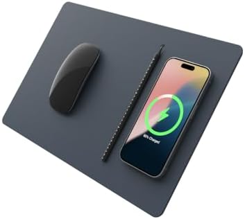 POUT H3 Qi-Enabled Wireless Charging Mouse Pad – Sleek Dust Gray Desk Mat for Fast Charging Phones & Earbuds, Perfect for Modern Workspaces, Enhanced Device Compatibility & Non-Slip Design for Productivity Boost