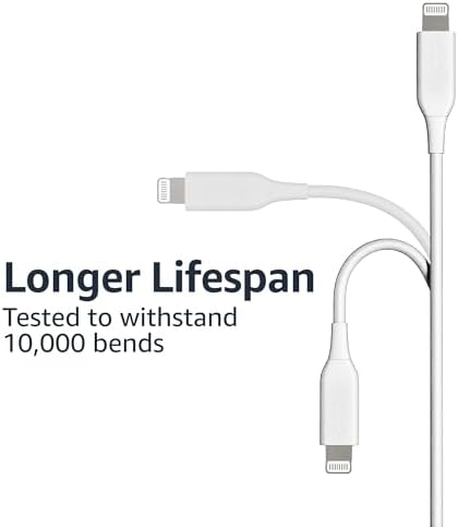 Amazon Basics MFi Certified 2-Pack Lightning Charger Cables – 6 Foot USB-A to Lightning, Optimized for i Phone 14, 13, 12, 11, X, Xs Pro, Pro Max, Plus & i Pad – Durable ABS Design for Fast Charging & Data Syncing, Sleek Black Finish, Essential Backup Solution