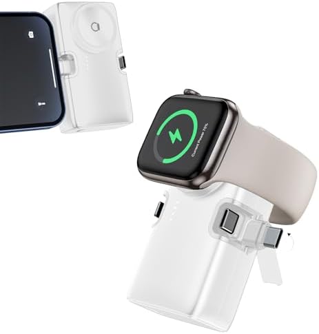 Compact 5000 m Ah Power Bank with Built-in USB-C Connector for i Phone and Apple Watch – 20 W PD Fast Charging Travel Charger for i Phone 15/14/13/12 & Samsung S22/S23 Series – Lightweight, Durable, and Ideal for Outdoor Adventures