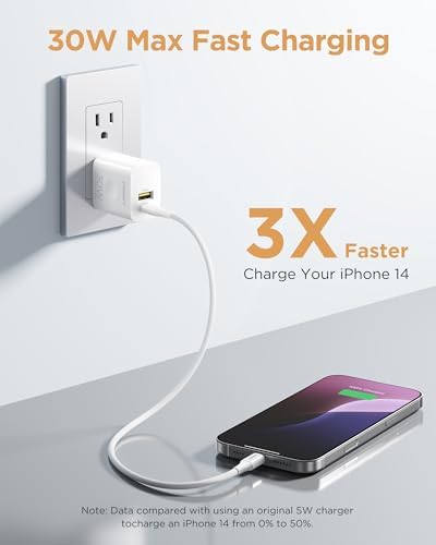 PISEN 30 W Dual Port USB C Charger with Foldable Plug – Fast Charging Block for i Phone 14/13/12/11 Pro Max & i Pad – Includes 4 FT Type C to L Cable – Optimal Power Delivery & Quick Charge 3.0 Technology for Efficient Device Charging Anywhere