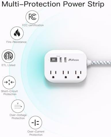 Maximize Your College Dorm Experience with a 15 Ft Power Strip Featuring USB Ports – Flat Extension Cord for Multi-Device Charging, Ideal Desk Accessory for Travel and Cruise Ships, Non-Surge Protector for Enhanced Compatibility and Speed